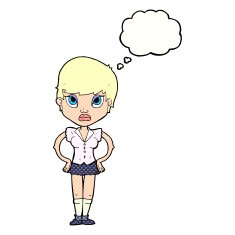 cartoon annoyed girl with thought bubble N20