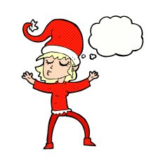santa's helper cartoon with thought bubble N10