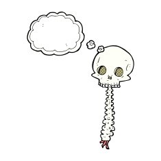 spooky cartoon sull and spine with thought bubble N10