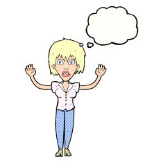 cartoon woman stressing out with thought bubble N20