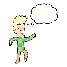 cartoon terrified man with thought bubble N215