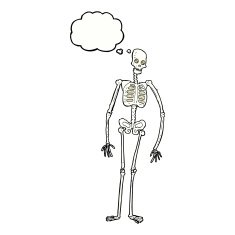 cartoon spooky skeleton with thought bubble N6