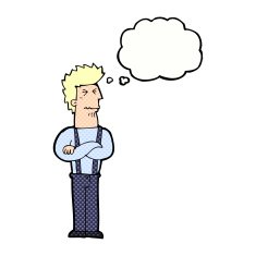 cartoon annoyed man with thought bubble N77