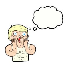 cartoon shocked gym man with thought bubble N19