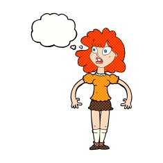cartoon pretty girl with shocked expression thought bubble N10