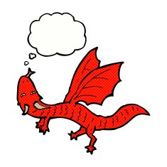 cartoon little dragon with thought bubble N6