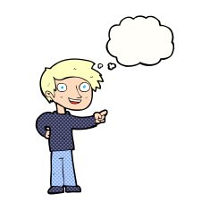 cartoon man pointing with thought bubble N184