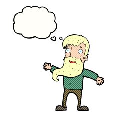 cartoon man with beard waving thought bubble N9