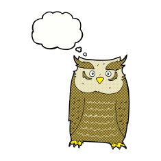 cartoon owl with thought bubble N59