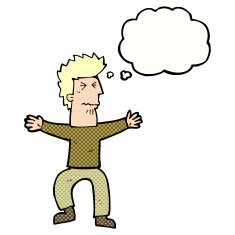 cartoon stressed out man with thought bubble N17
