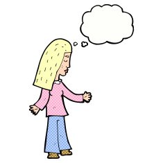 cartoon woman with open arms thought bubble N97