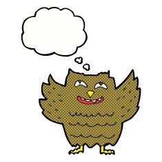 cartoon happy owl with thought bubble N10