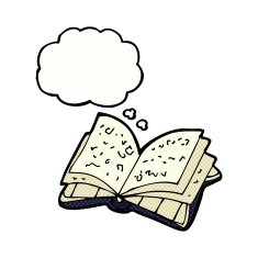 cartoon open book with thought bubble N2