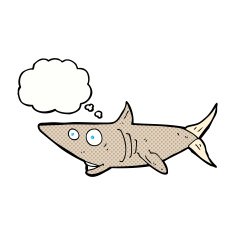 cartoon happy shark with thought bubble N10