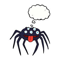 cartoon gross halloween spider with thought bubble N18