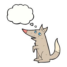 cartoon wolf cub with thought bubble N10
