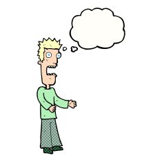 cartoon man freaking out with thought bubble N9