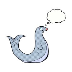 cartoon happy seal with thought bubble N20