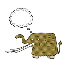 cartoon woolly mammoth with thought bubble N10