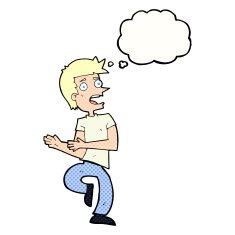 cartoon stressed out man with thought bubble N18