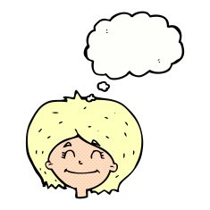cartoon happy female face with thought bubble N177