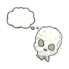 cartoon spooky skull with thought bubble N143