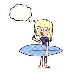 cartoon surfer girl with thought bubble N18