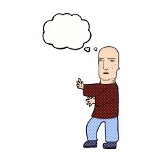 cartoon tough man with thought bubble N19