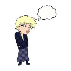 cartoon woman with hands in pockets thought bubble N10
