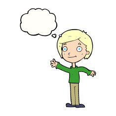 cartoon happy boy with thought bubble N225