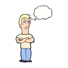 cartoon annoyed man with folded arms thought bubble N20