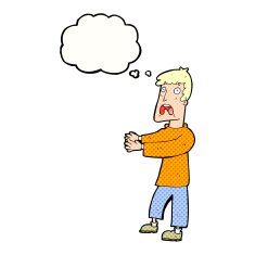 cartoon terrified man with thought bubble N216