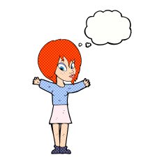 cartoon woman with open arms thought bubble N98