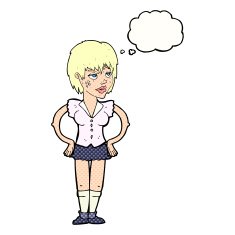 cartoon tough woman with hands on hips thought bubble N9