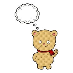 cartoon bear waving with thought bubble N2