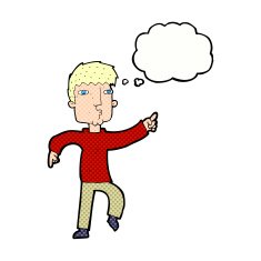 cartoon dancing man with thought bubble N17