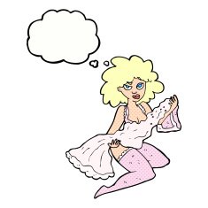 cartoon woman changing with thought bubble N10