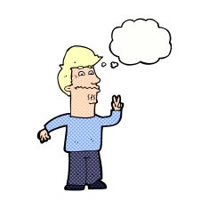 cartoon man giving peace sign with thought bubble N52