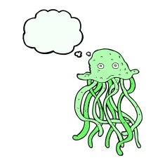 cartoon octopus with thought bubble N29