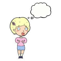 cartoon surprised woman with thought bubble N237