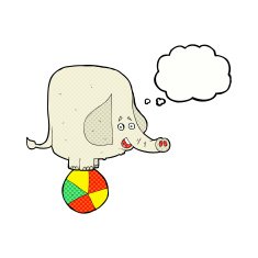 cartoon circus elephant with thought bubble N10
