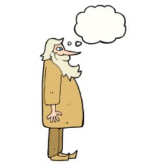 cartoon bearded old man with thought bubble N36