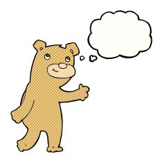 cartoon happy waving bear with thought bubble N2