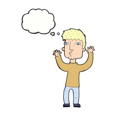 cartoon anxious man with thought bubble N10