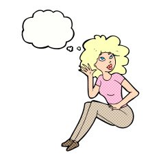 cartoon woman listening with thought bubble N9