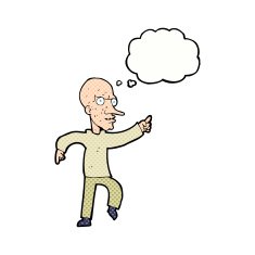 cartoon angry old man with thought bubble N136