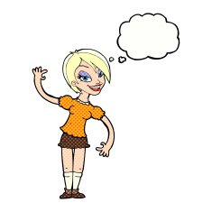 cartoon girl waving with thought bubble N27