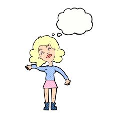 cartoon woman only joking with thought bubble N10
