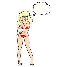 cartoon pretty woman in bikini with thought bubble N9