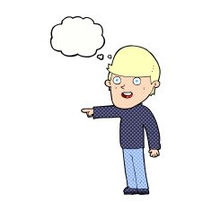 cartoon pointing man with thought bubble N81